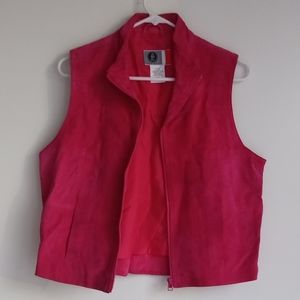 Arizona Jean Company Zip Up Vest 100% Leather Hot Pink Vintage